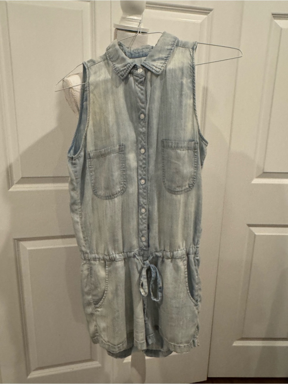 Rails 100% Tencel Chambray Romper XS Sleeveless Drawstring Waist Pockets - Picture 10 of 16